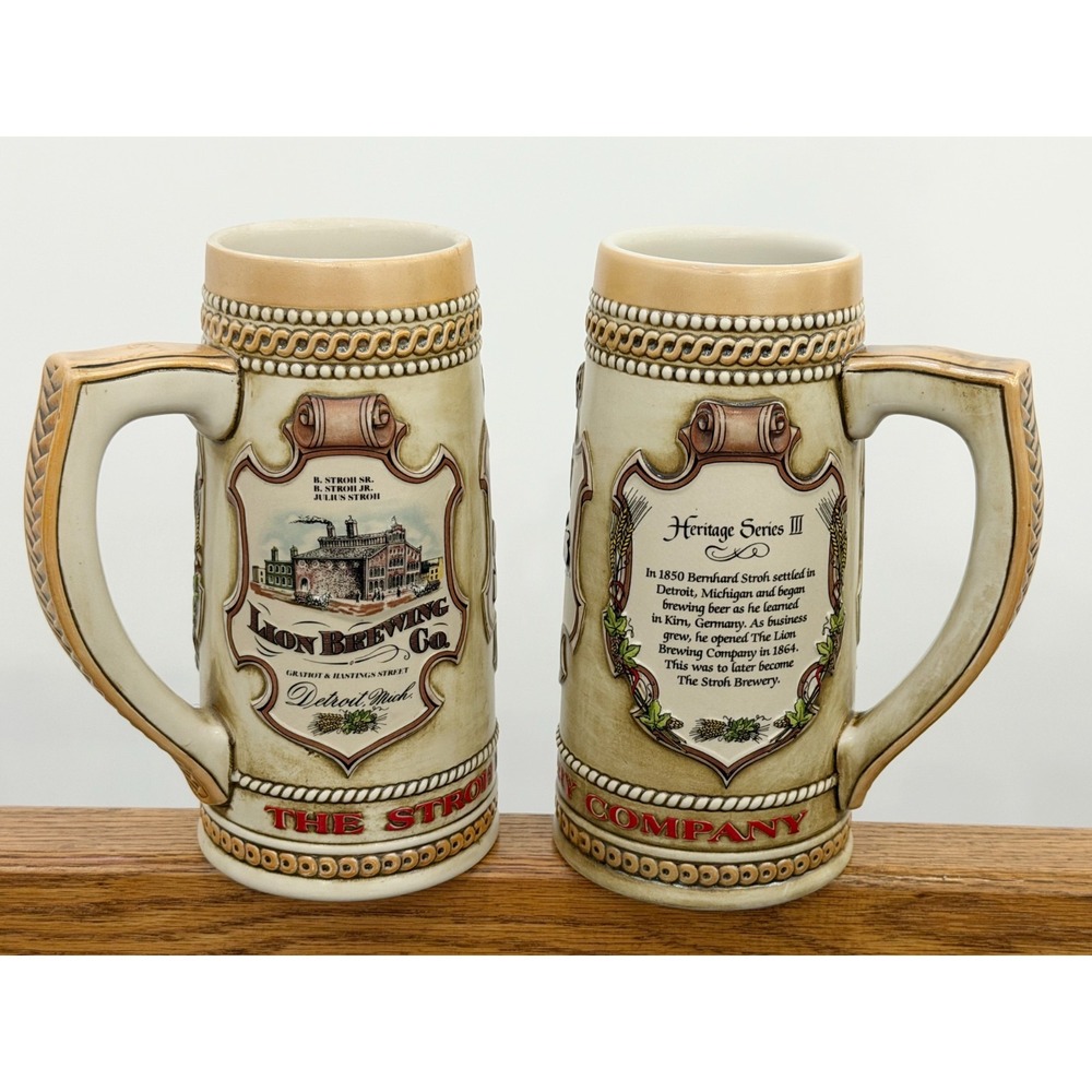 Vintage Stroh Brewery Beer Steins Set of 2 Heritage Series III #80370 #46893 - Picture 1 of 13